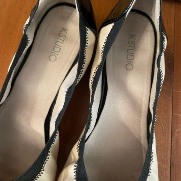 Cap Toe Black Patent Ballerina Flats Slip On Shoes - Picture 4 of 9